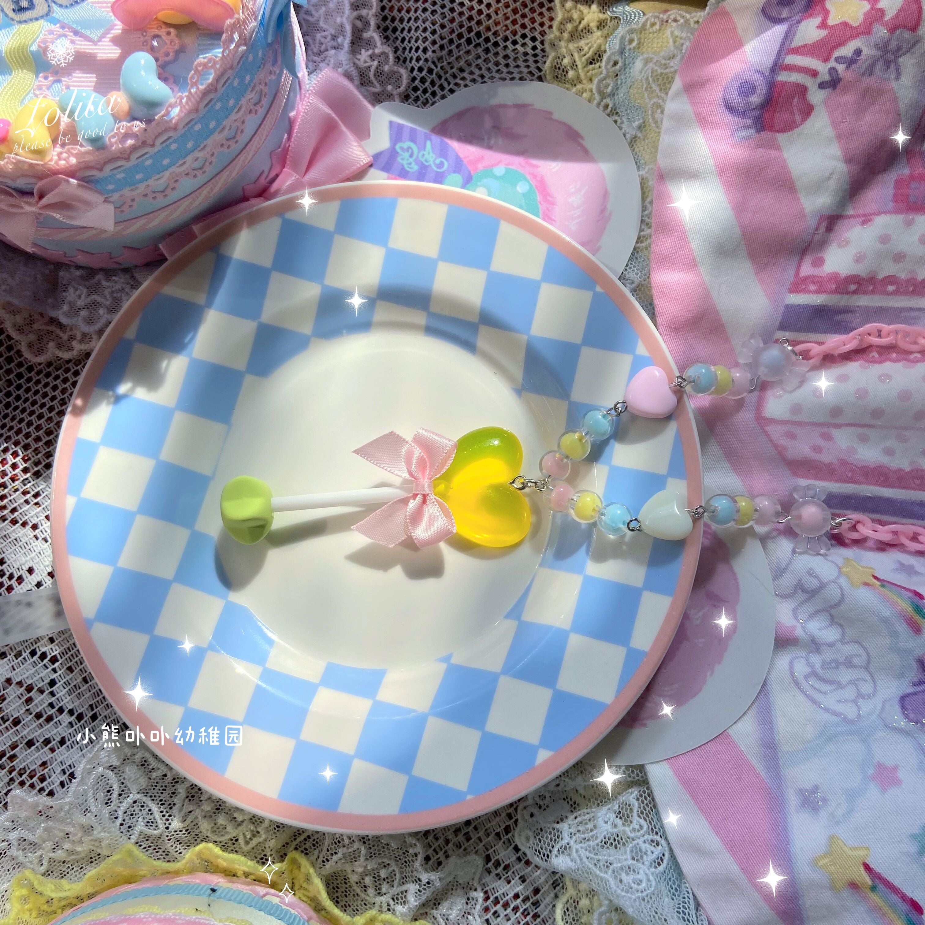 Bear Doll - Sweet Lolita Bow Heart-Shaped Sweater Chain yellow heart-shaped