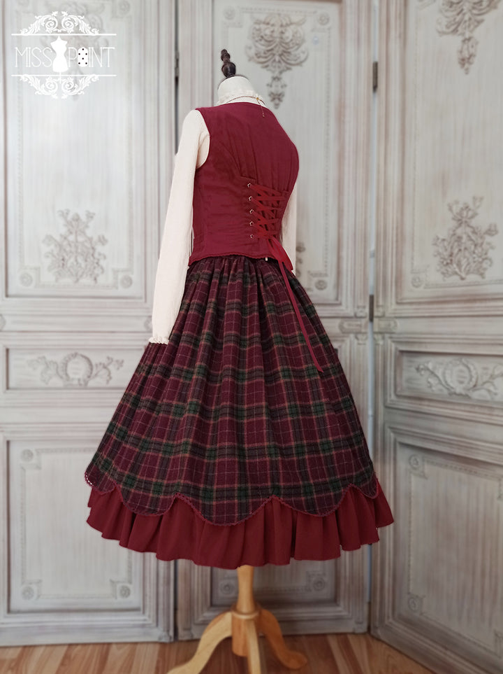 Miss Point~Christmas Preppy Style Velvet Lolita SK Vest Set   