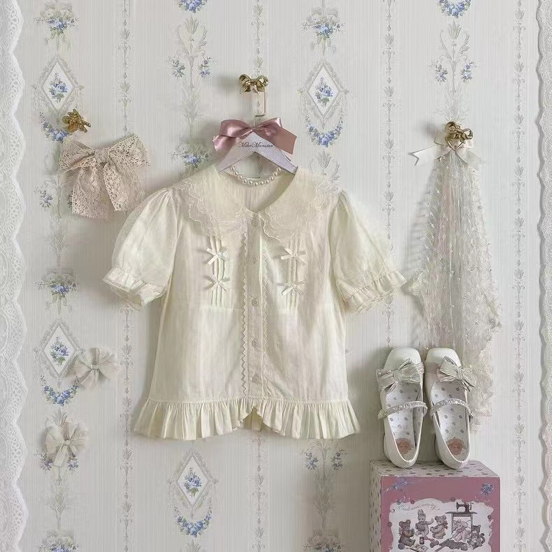 (Buyforme)Yaya~Little Fluttershy~Multi-Colored Cotton Lolita Shirt S ivory color 
