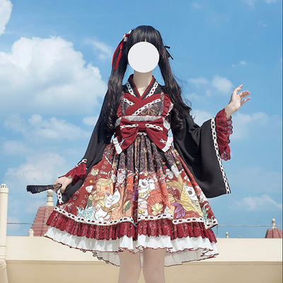 Alice Girl~Lucky Cat~Wa Lolita  Cat Printed Jumper Skirt   
