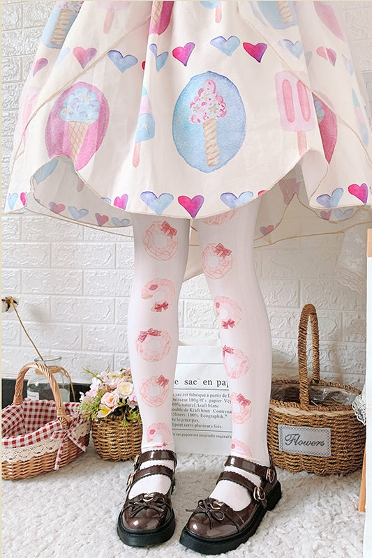 Roji roji - Doughnut Printed Velvet Thigh Stockings