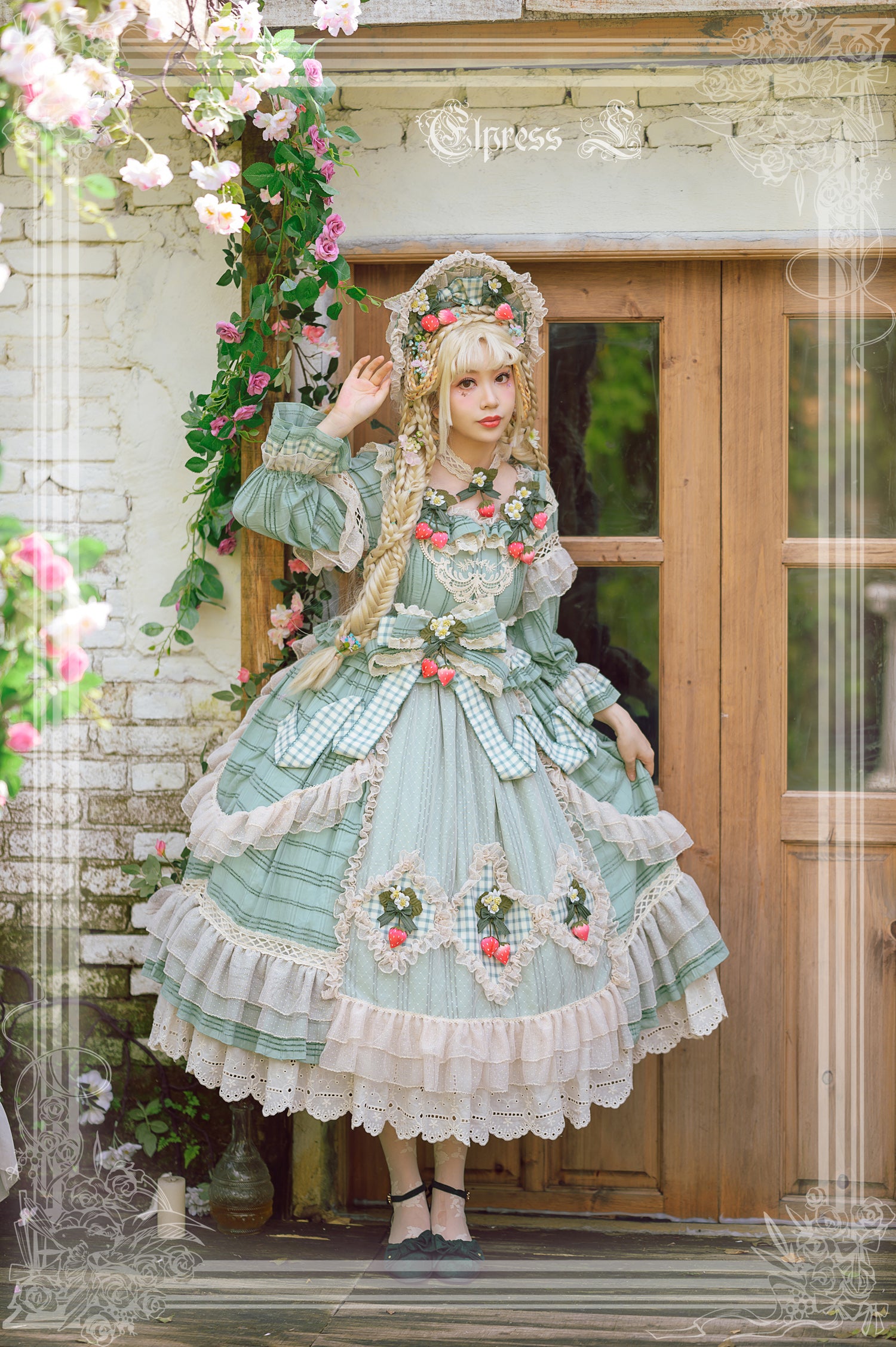 Elpress L~Peach Fragrance~Country Lolita Multicolors Strawberry Lolita OP Dress 3022:29647
