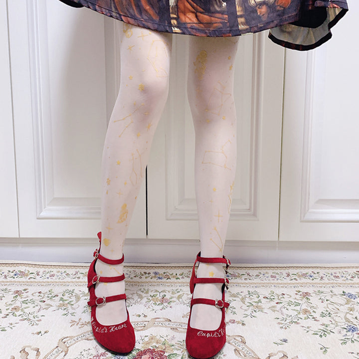 Ruby Rabbit~20D Velvelt Lolita Tights Collection free size(150-180) angel constellation white x gold 