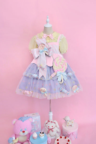 Alice Girl~Rainbow Candy Kawaii Lolita JSK Dress XS pink and purple set 1 