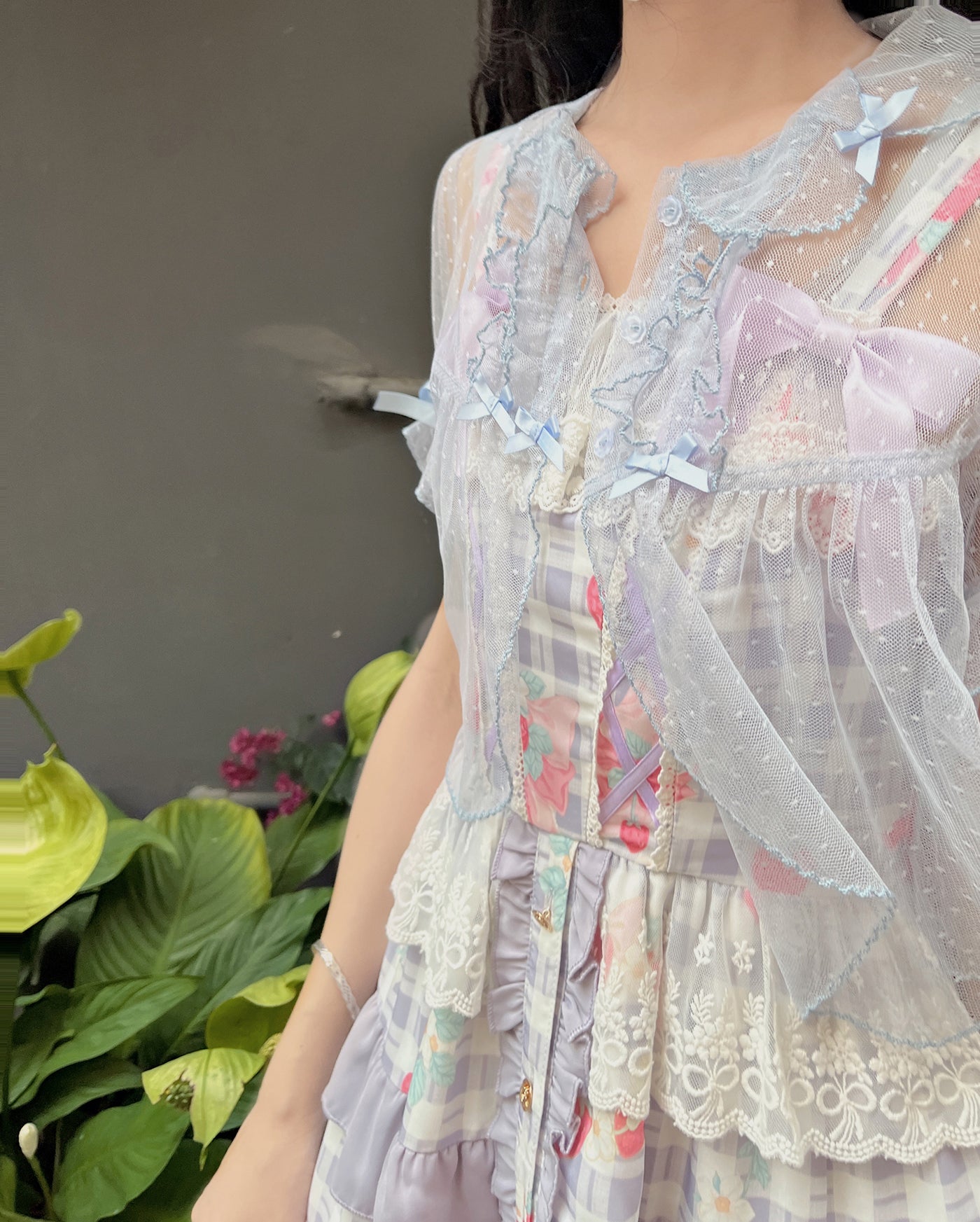 Little Dipper~Floral Mesh Short Sleeve Lolita Top Multicolors   