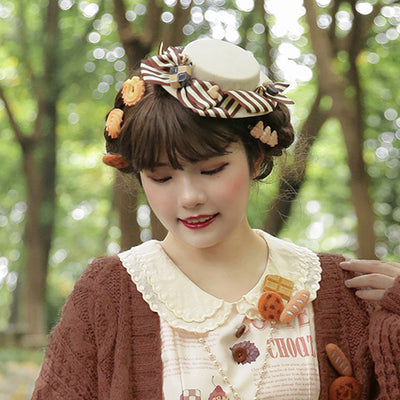 Miss Point~Chocolate Daily Light Sweet Lolita Hat free size beige hand-made hat 