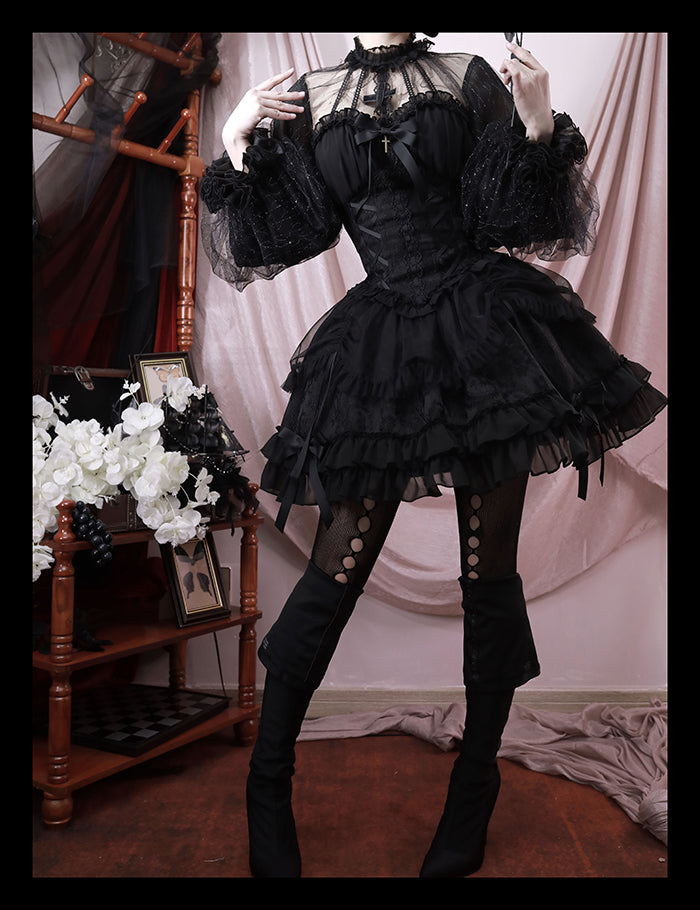 TJLSS Gothic Lolita Dress Girl School Uniform Black Vintage Dress