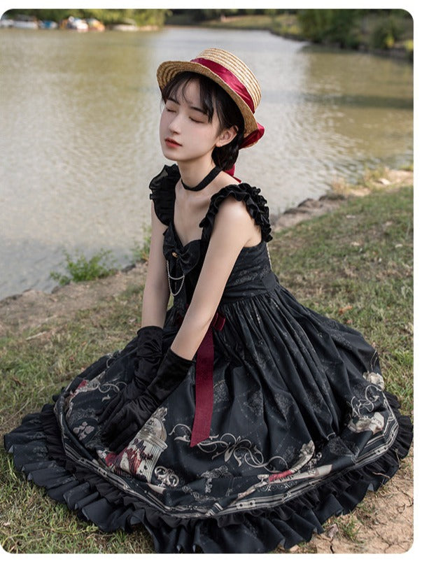 With PUJI - Nightingale and Rose - Gothic Black and Red JSK Dress