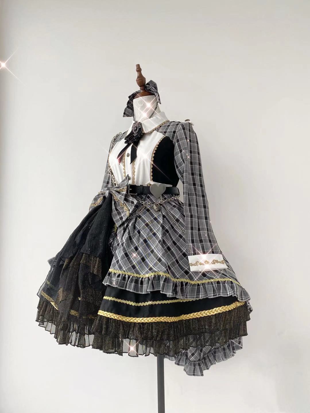 YourHighness~Idol Project~Idol Lolita Fashion Plaid Suit OP 2XL grey+black long-sleeve OP 