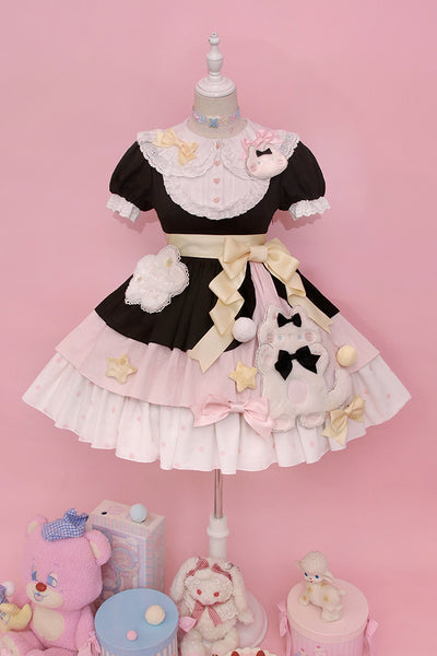 Alice Girl~Sweet Lolita Dress~Candy Cat OP Dress XS balck-pink（OP only） 