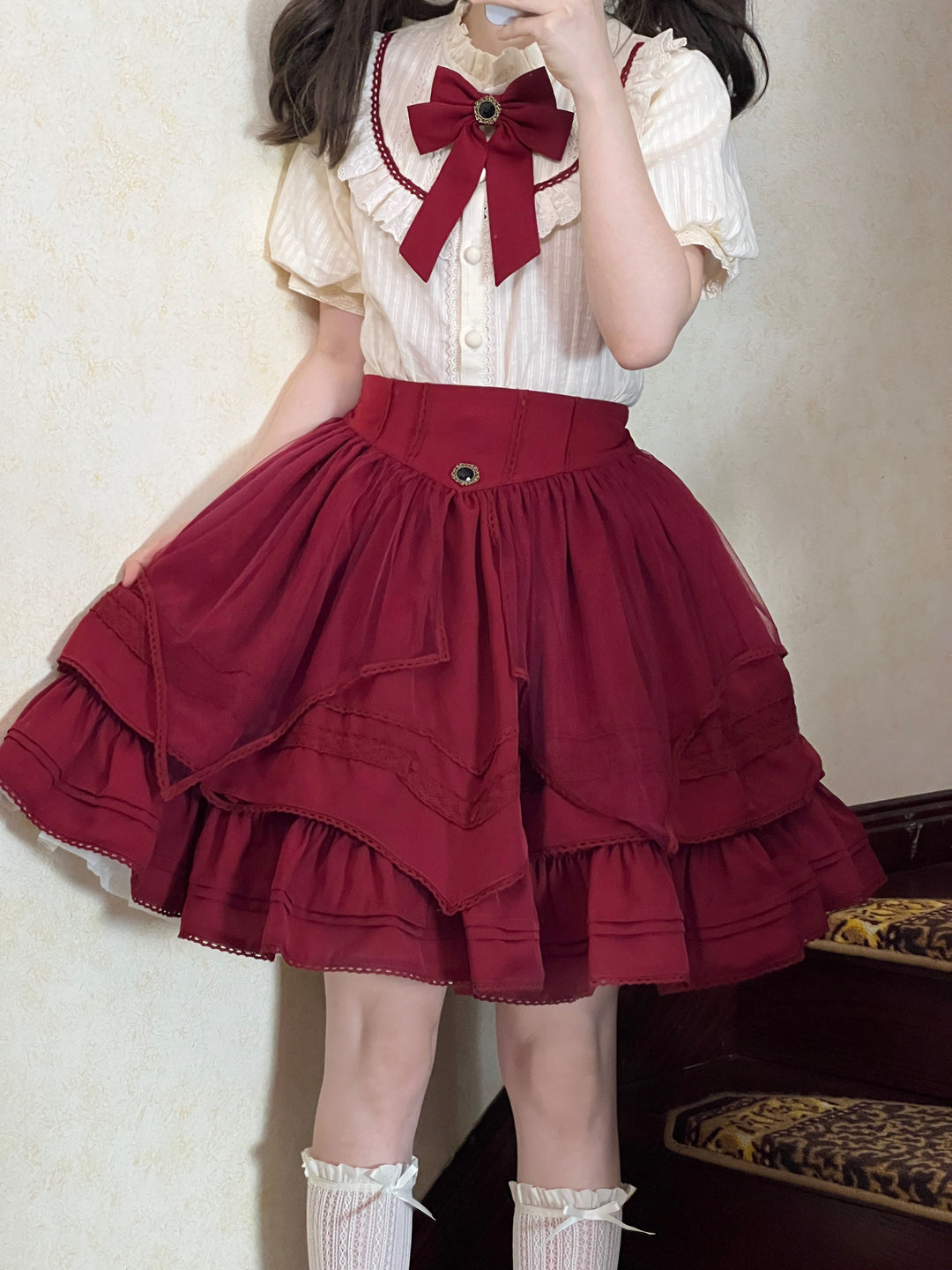 (Buy For Me) Uncle Wall Original~Rich Girl~Elegant Lolita Blouse and Skirt S red SK-short version 