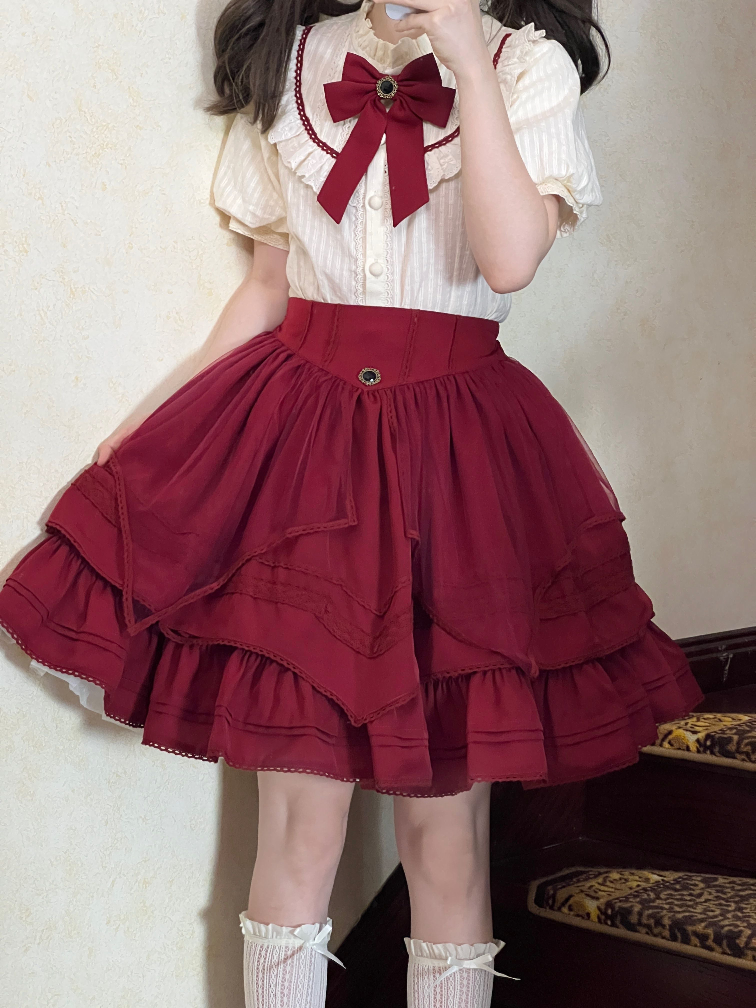 Uncle's Workshop - Rich Girl - Elegant Lolita Blouse and Skirt S Red SK Only (short version)