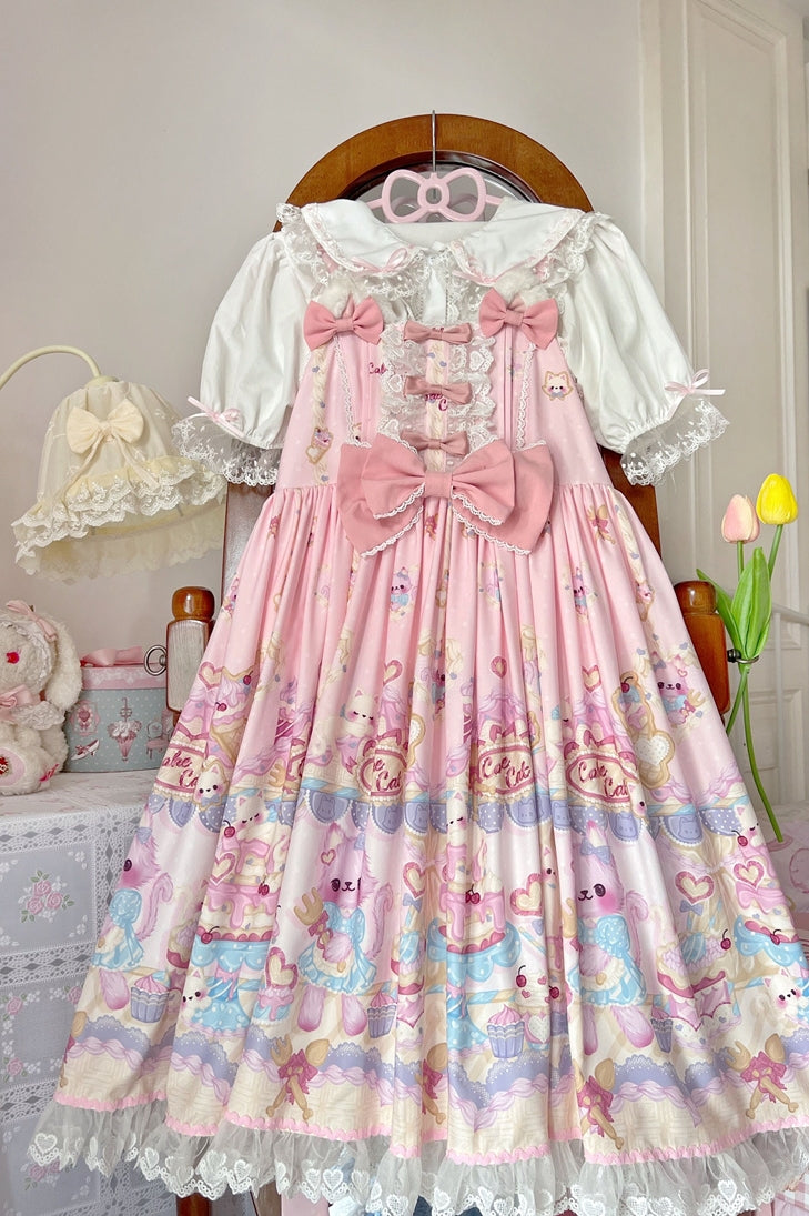 Sugar Girl - Kawaii Lolita Sweet JSK Dress, Cat Printed 11808:122510
