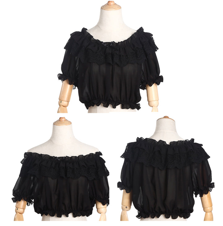 (Buy for me)ZhiJinYuan~Elegant Lolita Shirt Open Shoulder Blouse