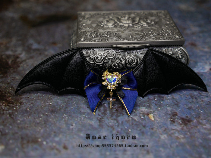 Rose Thorn - Multicolors Gothic Lolita Little Bat Brooch Hairpin A Navy Blue Hairpin