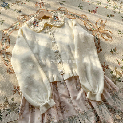 MIST - Little Heart - Sweet Lolita Thick Cardigan Sweater Coat S off-white