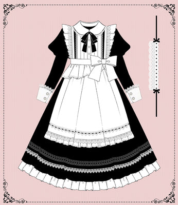 Your Princess~Maid Lolita Puff Sleeve Black Dress S black long sleeve dress+appron+hairband (L M S) 2202:40479