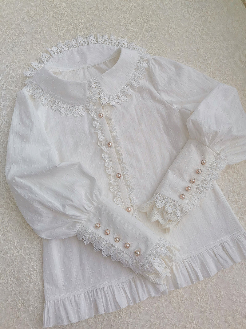 Yilia - Sweet Lolita Peter Pan Collar Cotton Blouse XS white without velvet