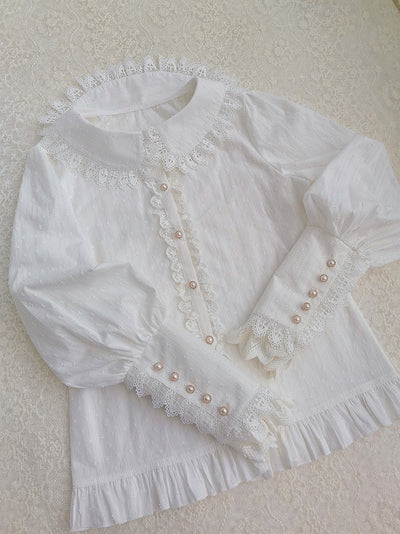 Yilia~Sweet Lolita Peter Pan Collar  Cotton Blouse XS white without velvet 