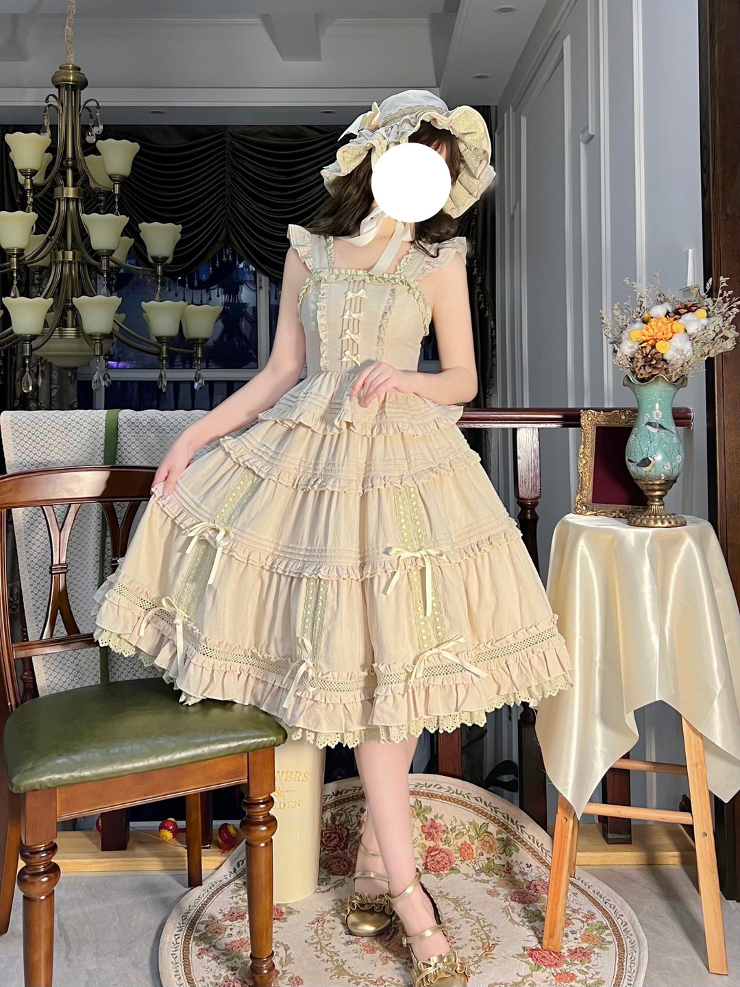 Little Dipper~Gone with the Wind~Tiered Ruffle Sweet Lolita SK Multicolors S apricot yellow(short version) 