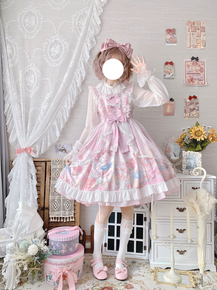 (Buyforme)Sugar Girl~Lolita Wreath Bunny Printed Summer JSK