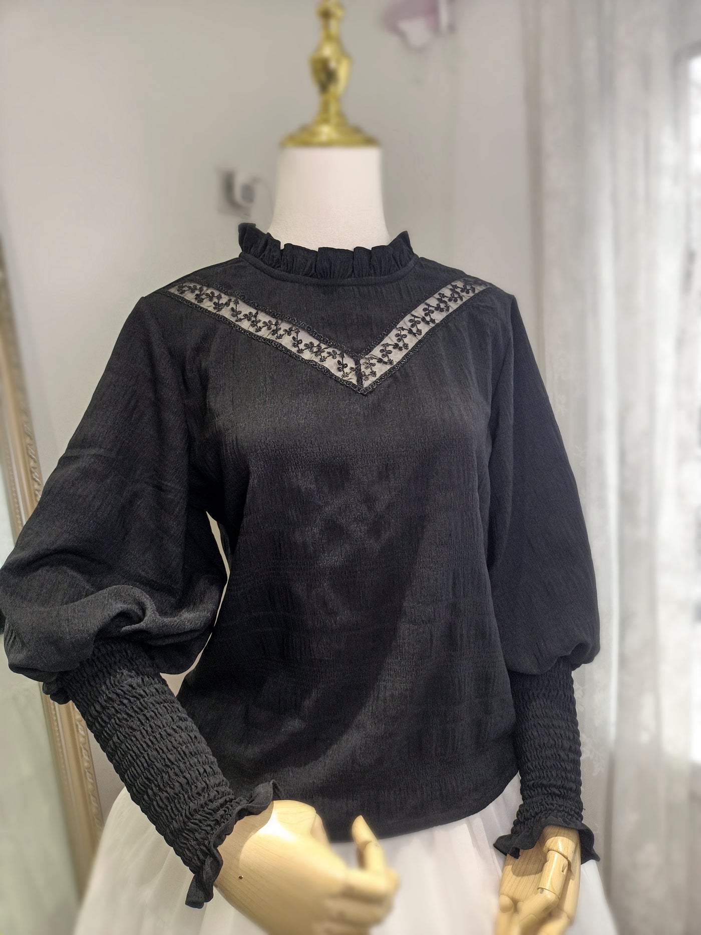 (Buyforme)Elegant Black and White Lolita JSK and Blouse S black mutton sleeve blouse 
