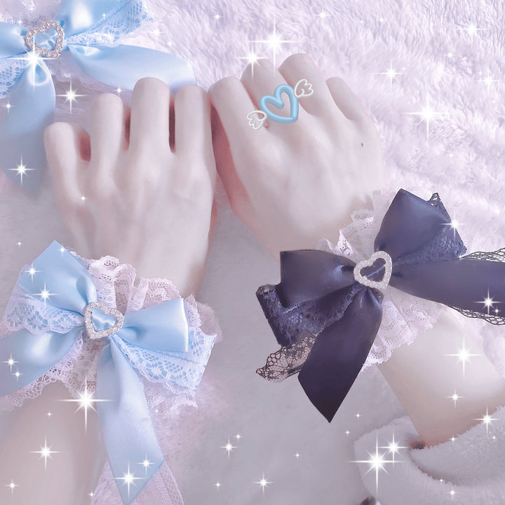 (Buyforme)Rabbit Lolita~Sweet Lolita Lace Heart Bow Hand Cuff   