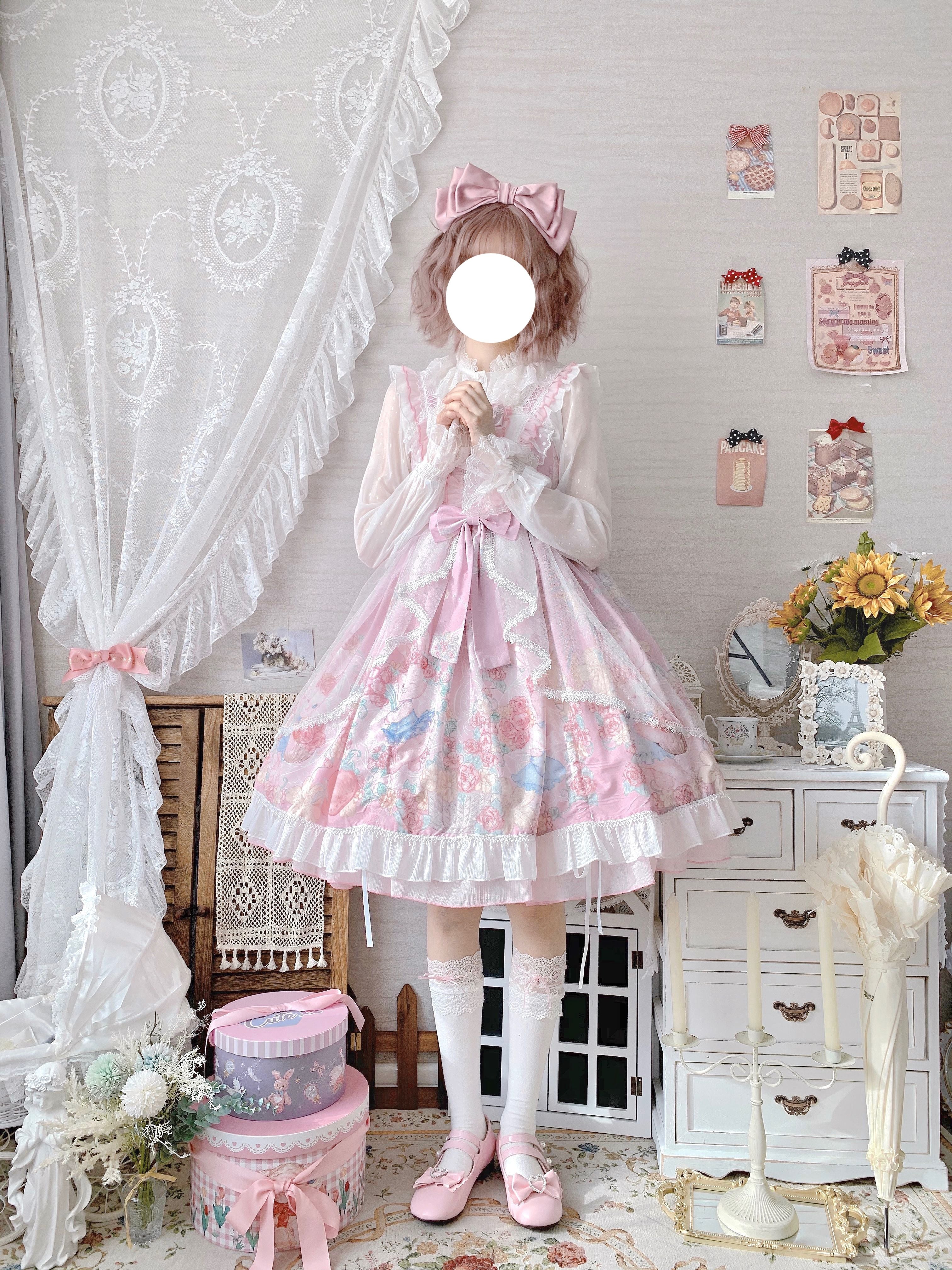 Buyforme)Sugar Girl~Lolita Wreath Bunny Printed Summer JSK – 42Lolita