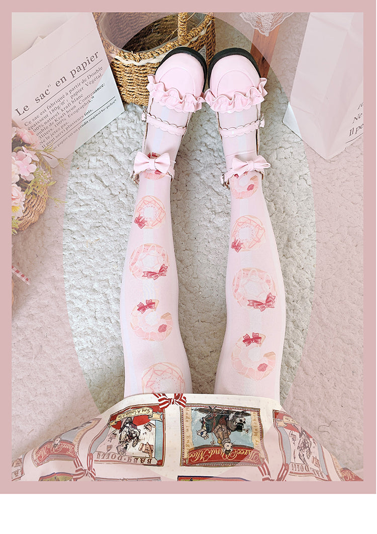 Roji roji - Doughnut Printed Velvet Thigh Stockings