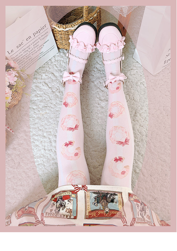 Roji roji~Doughnut Printed Velvet Thigh Stockings   