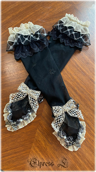 Elpress L~Yurisa Collaboration Blue Black Gold Luxuriant Lolita Accessory black gold long cuffs 