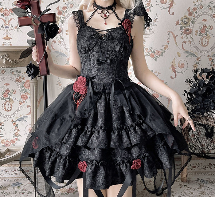 Alice Girl~Blood Rose~Gothic Lolita Rose Ribbon Hem   