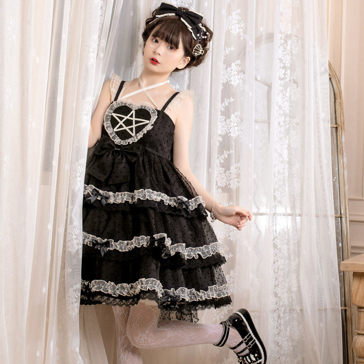 Eieyomi~Domesa's Wish~Bow Trailing Tiered Ruffles Lolita Jumper Dress   
