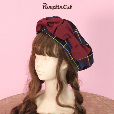 Pumpkin Cat~Autumn Map~JK Fashion Plaid Jacket Vest Suit S navy blue beret 
