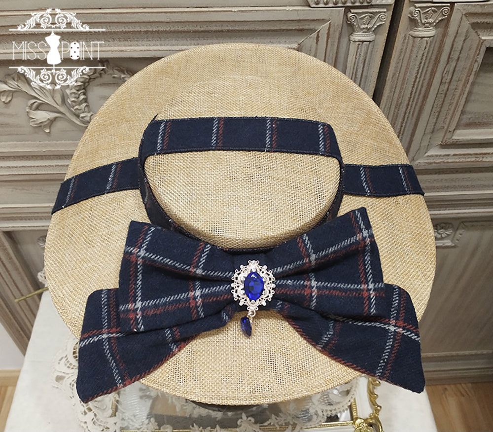 Miss point - Rose Silhouette - Elegant Handmade Lolita Flat Hat dark cyan plaid
