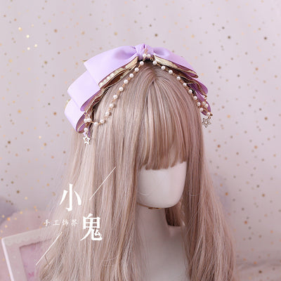 Xiaogui~Gothic Accessories Lolita Bow KC Hairclip light purple  (multilayer beads KC)  