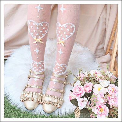 Roji roji - Super Thin Summer Lolita Knee Socks over knee socks goose yellow bow on white ground