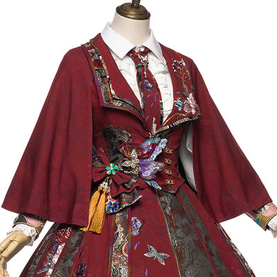Youpairui~Qi Lolita Tea Party Red Jumper Dress A cloak 