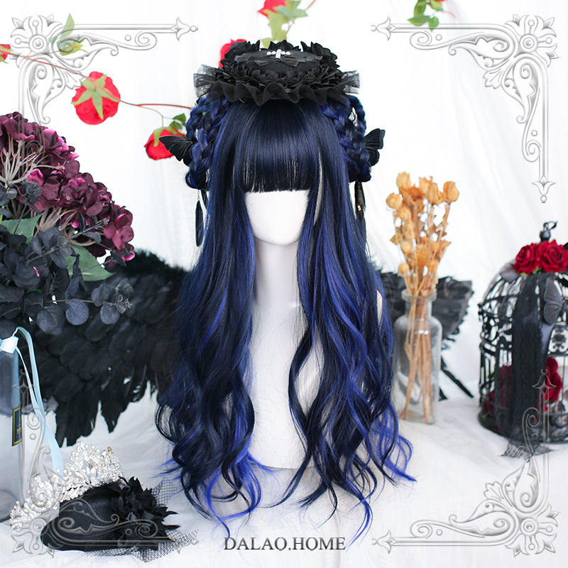 Dalao Home~Star River~Natural Long Curly Lolita Wig stay river*highlight of black and blue  