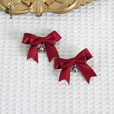 Xiaogui~Sweet Japan Fashion Lolita Bell Bow Clip dark red  