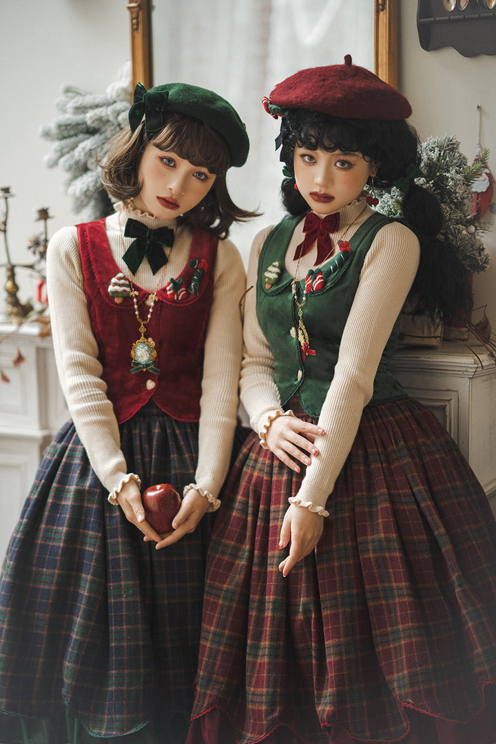 Miss Point~Christmas Preppy Style Velvet Lolita SK Vest Set   