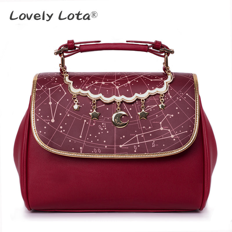 LovelyLota~Star Dream~Gothic Lolita Star Bag burgundy (print)  