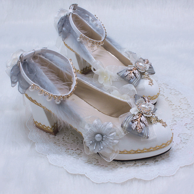 One Night ~ Wedding Lolita Light Grey High Heels 34 white (5-6cm hard sole) 