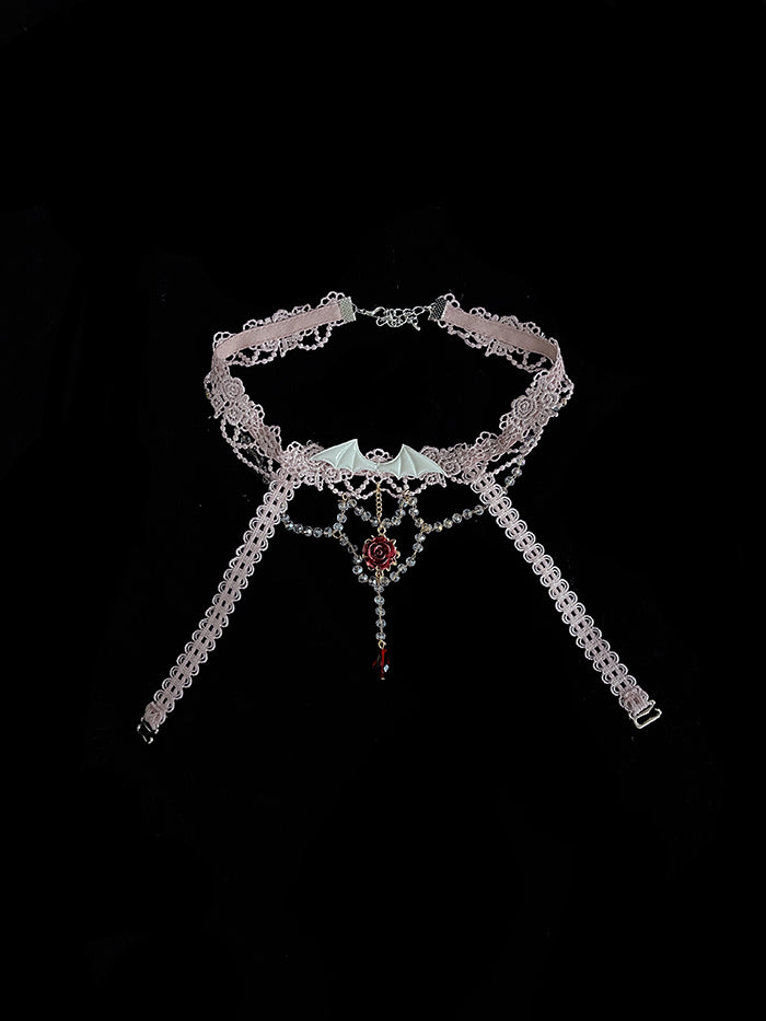 Alice Girl~Blood Rose~Gothic Lolita Choker Lace Necklace Multicolors pink  