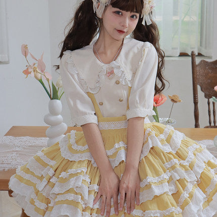 With PUJI~Summer Fresh Multicolors Tiered Lolita Skirt S yellow 