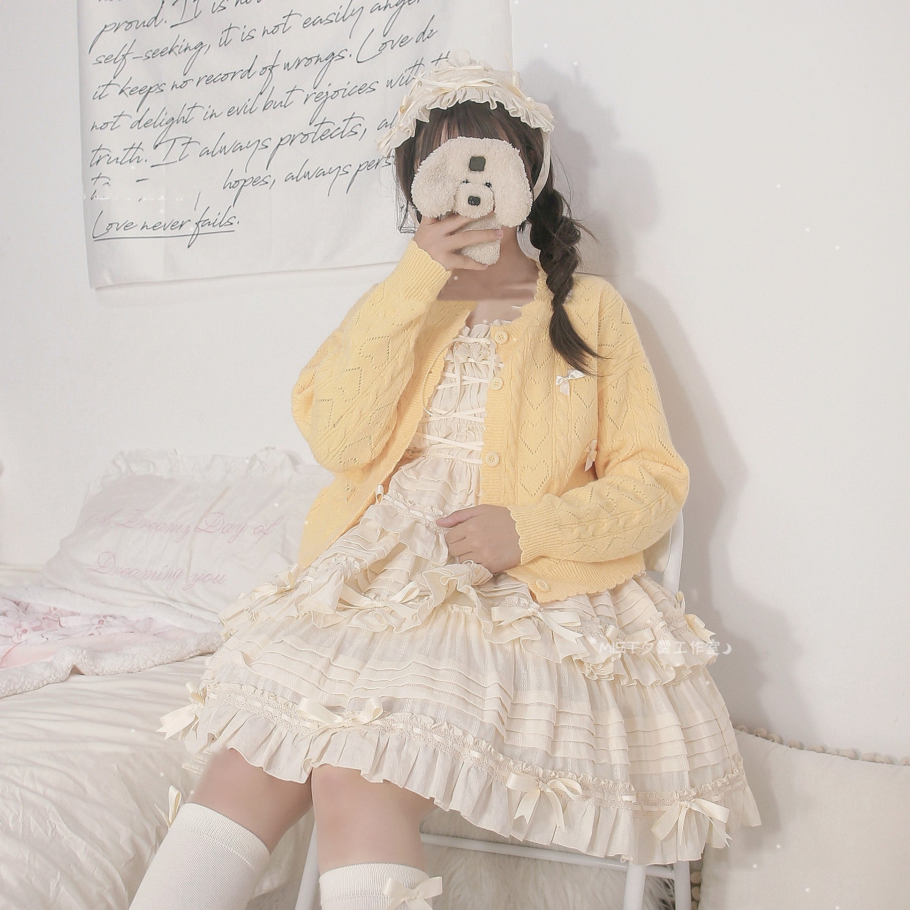 MIST - Hollow Out Long Sleeve Lolita Cardigan Multicolors S yellow