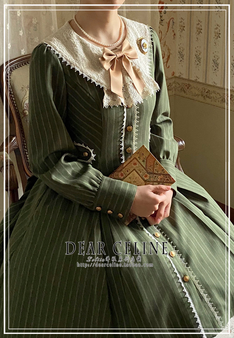 DearCeline~Vintage Two-breasted Stripe Trench Coat Lolita OP   