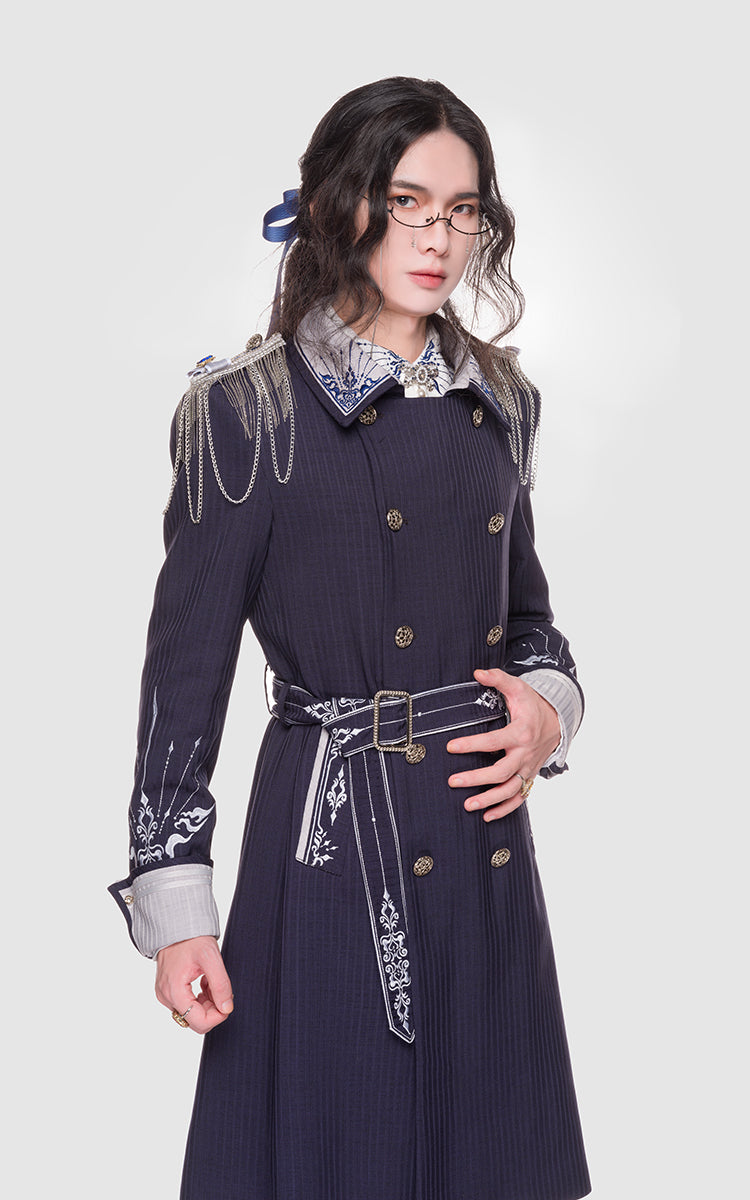 Youpairui~Sheffield~British Military Navy Blue Ouji Lolita Set S coat 