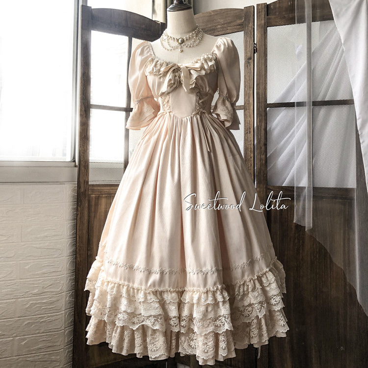 (Buyforme) Sweet Wood~ CLA Vintage French Lolita OP Dress 2XL apricot long dress 