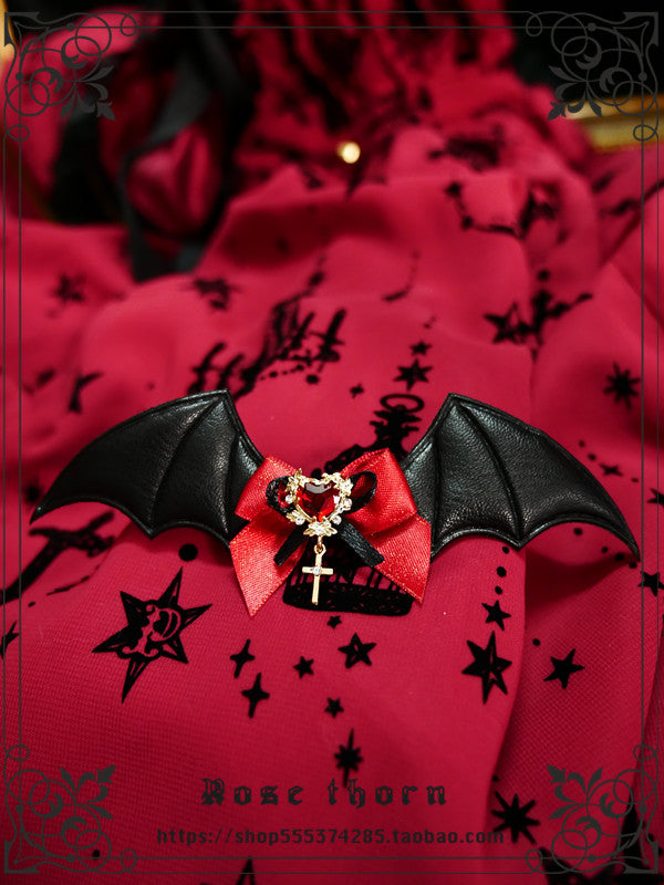 Rose Thorn - Multicolors Gothic Lolita Little Bat Brooch Hairpin A Wine Red Hairpin